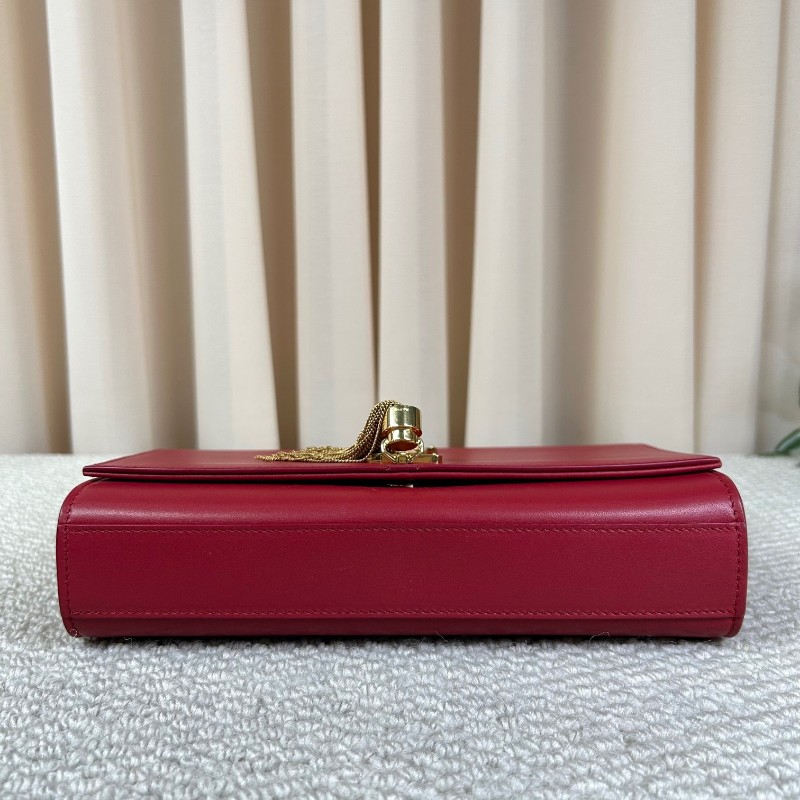 YSL聖羅蘭紅色流蘇鏈條包 紅金配色 鏈條肩帶 流蘇裝飾 容量日常夠用 單肩斜挎都可以 氣質很讚-7