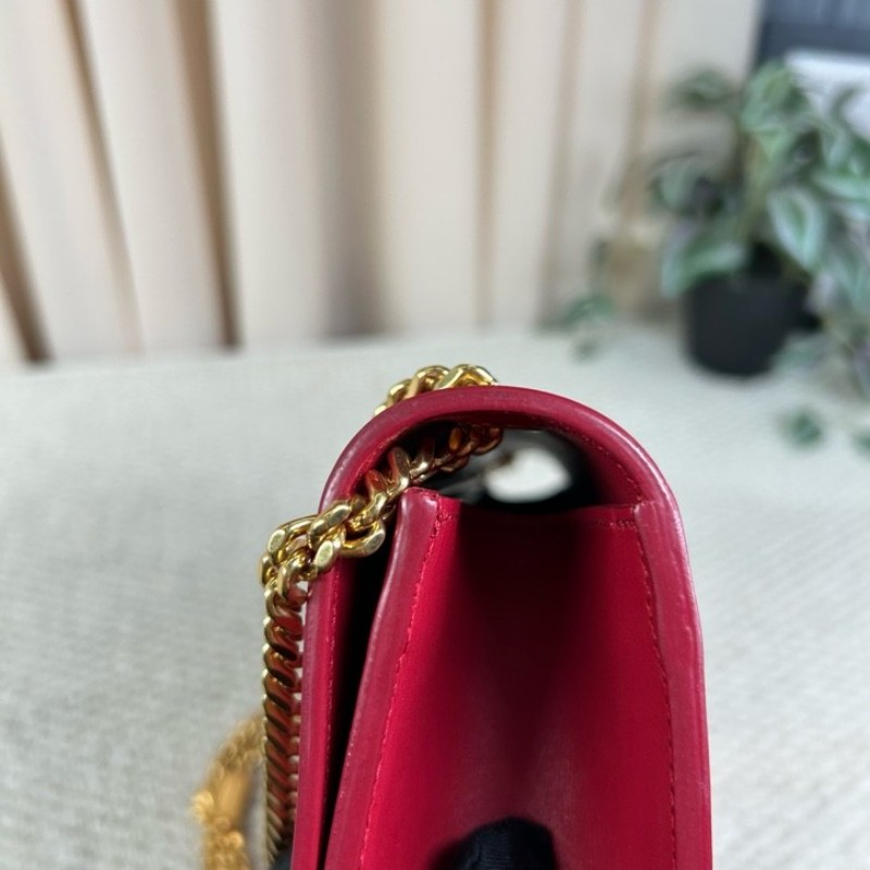 YSL聖羅蘭紅色流蘇鏈條包 紅金配色 鏈條肩帶 流蘇裝飾 容量日常夠用 單肩斜挎都可以 氣質很讚-13