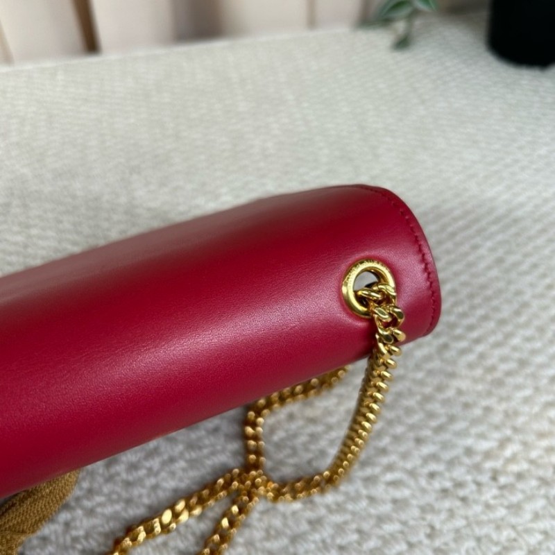 YSL聖羅蘭紅色流蘇鏈條包 紅金配色 鏈條肩帶 流蘇裝飾 容量日常夠用 單肩斜挎都可以 氣質很讚-14