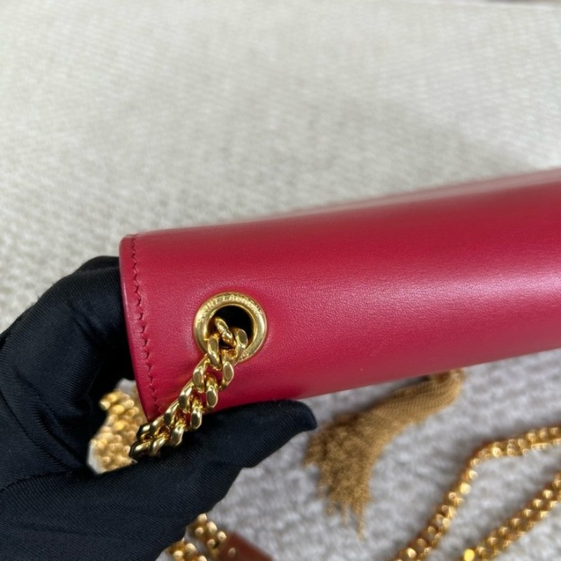 YSL聖羅蘭紅色流蘇鏈條包 紅金配色 鏈條肩帶 流蘇裝飾 容量日常夠用 單肩斜挎都可以 氣質很讚-15