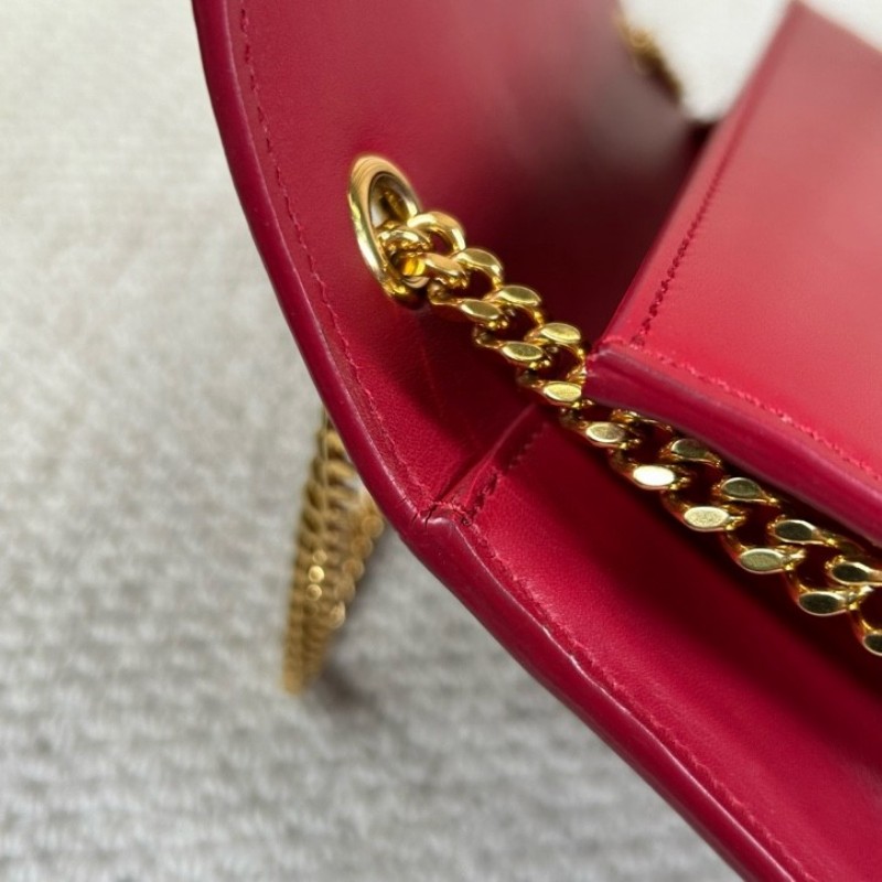 YSL聖羅蘭紅色流蘇鏈條包 紅金配色 鏈條肩帶 流蘇裝飾 容量日常夠用 單肩斜挎都可以 氣質很讚-17