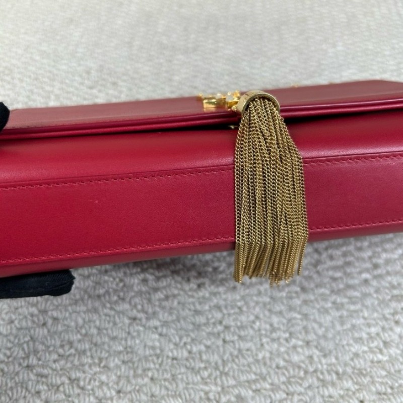 YSL聖羅蘭紅色流蘇鏈條包 紅金配色 鏈條肩帶 流蘇裝飾 容量日常夠用 單肩斜挎都可以 氣質很讚-19
