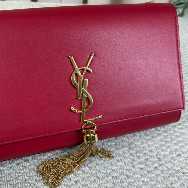 YSL聖羅蘭紅色流蘇鏈條包 紅金配色 鏈條肩帶 流蘇裝飾 容量日常夠用 單肩斜挎都可以 氣質很讚-20