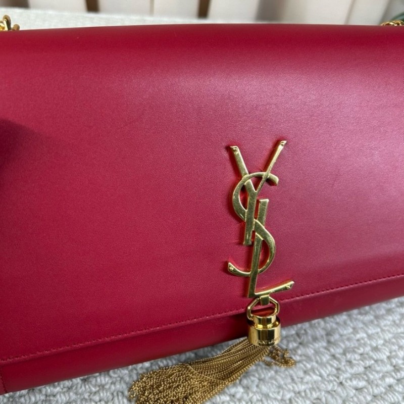 YSL聖羅蘭紅色流蘇鏈條包 紅金配色 鏈條肩帶 流蘇裝飾 容量日常夠用 單肩斜挎都可以 氣質很讚-23