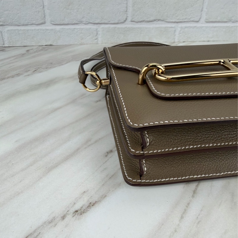 Hermès 愛馬仕 豬鼻子Mini Roulis 19 大象灰金釦-7