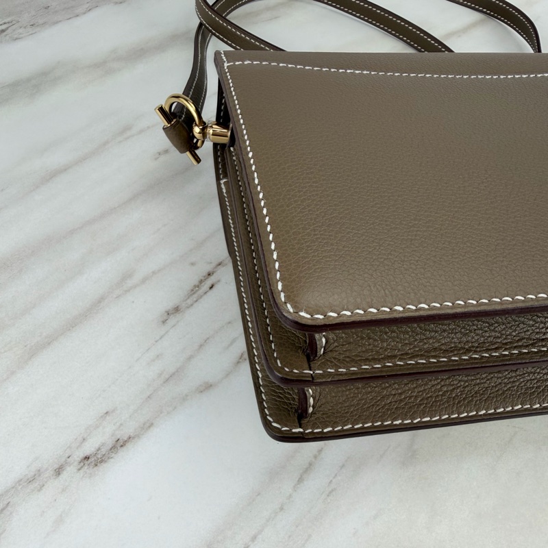 Hermès 愛馬仕 豬鼻子Mini Roulis 19 大象灰金釦-9