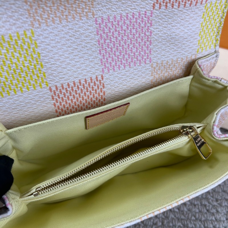 ZZZ LV路易威登彩色棋盤格單肩手提鏈條郵差包 超級美的包包 小巧精緻又可愛 精緻時髦 小清新的配色 粉嫩的棋盤格設計 滿滿的少女心-17