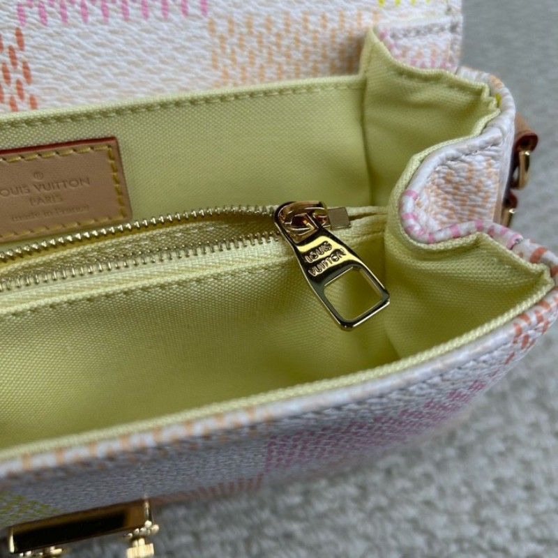 ZZZ LV路易威登彩色棋盤格單肩手提鏈條郵差包 超級美的包包 小巧精緻又可愛 精緻時髦 小清新的配色 粉嫩的棋盤格設計 滿滿的少女心-25