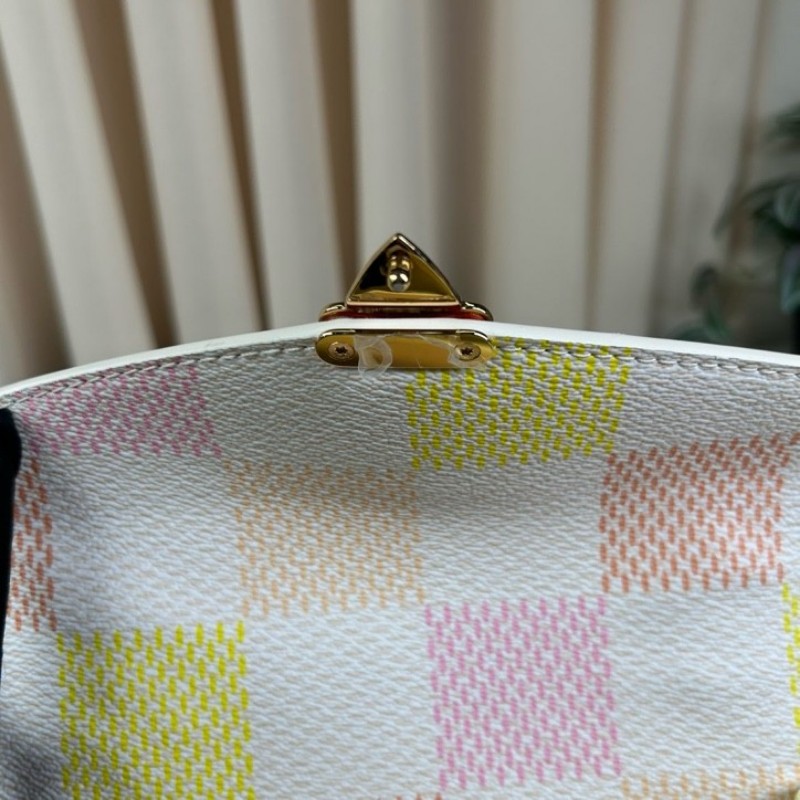 ZZZ LV路易威登彩色棋盤格單肩手提鏈條郵差包 超級美的包包 小巧精緻又可愛 精緻時髦 小清新的配色 粉嫩的棋盤格設計 滿滿的少女心-26