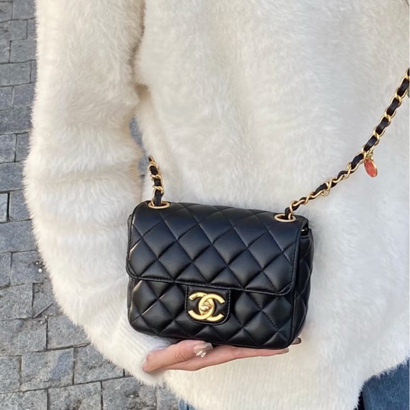 活潑貴氣感🦢99新🆕Chanel黑金23C彩色琺瑯籌碼金幣鏈條方胖子斜挎單肩包-0