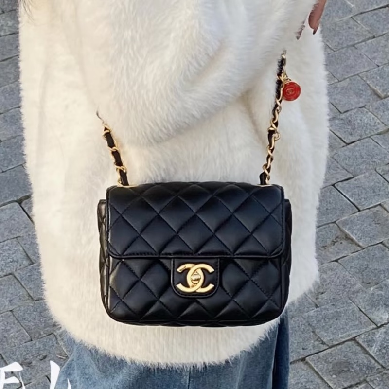 活潑貴氣感🦢99新🆕Chanel黑金23C彩色琺瑯籌碼金幣鏈條方胖子斜挎單肩包-1