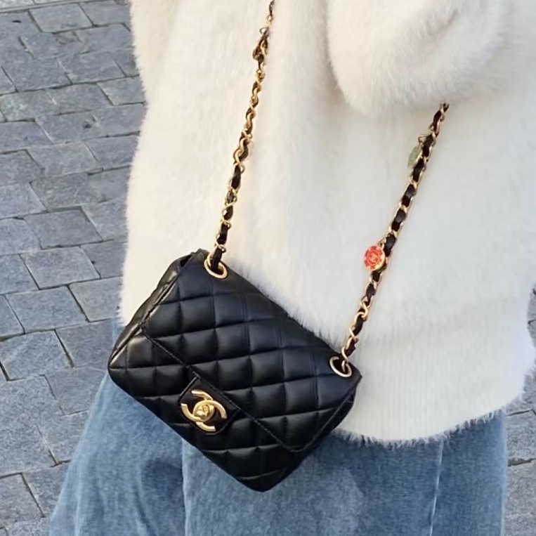 活潑貴氣感🦢99新🆕Chanel黑金23C彩色琺瑯籌碼金幣鏈條方胖子斜挎單肩包-2