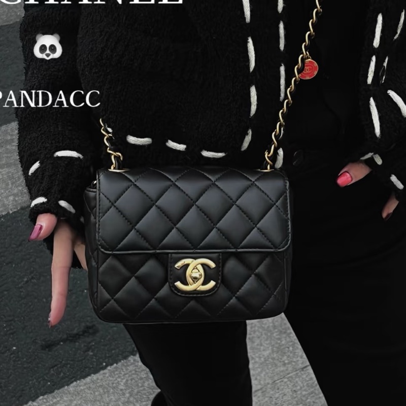 活潑貴氣感🦢99新🆕Chanel黑金23C彩色琺瑯籌碼金幣鏈條方胖子斜挎單肩包-7