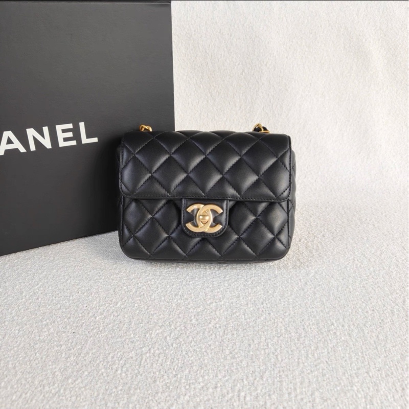 活潑貴氣感🦢99新🆕Chanel黑金23C彩色琺瑯籌碼金幣鏈條方胖子斜挎單肩包-8