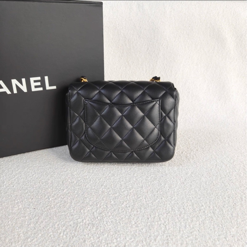 活潑貴氣感🦢99新🆕Chanel黑金23C彩色琺瑯籌碼金幣鏈條方胖子斜挎單肩包-9