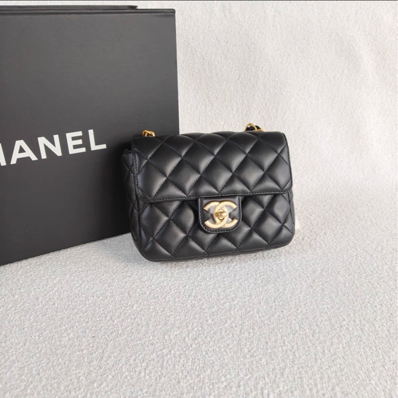 活潑貴氣感🦢99新🆕Chanel黑金23C彩色琺瑯籌碼金幣鏈條方胖子斜挎單肩包-13