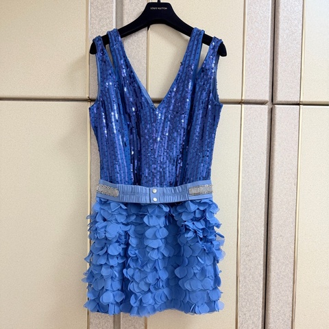 全新黃淑琦正品藍色短版兩片洋裝 M號