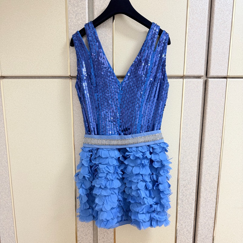 77)全新黃淑琦正品藍色短版兩片洋裝 M號-1