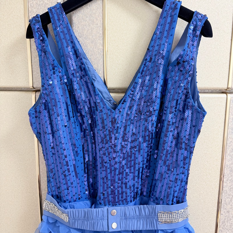 77)全新黃淑琦正品藍色短版兩片洋裝 M號-5