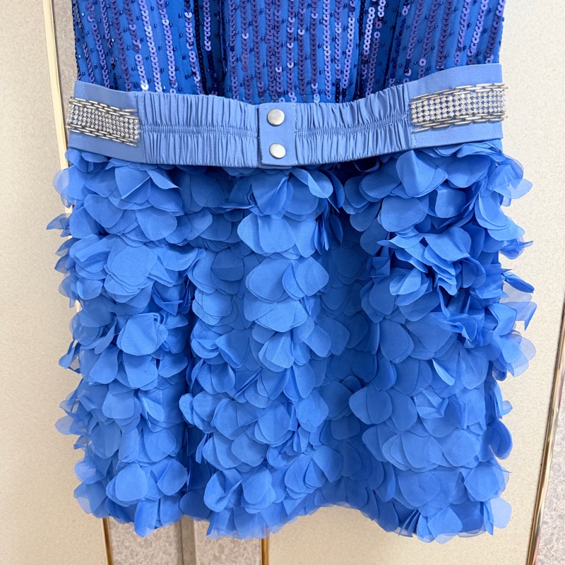 77)全新黃淑琦正品藍色短版兩片洋裝 M號-6