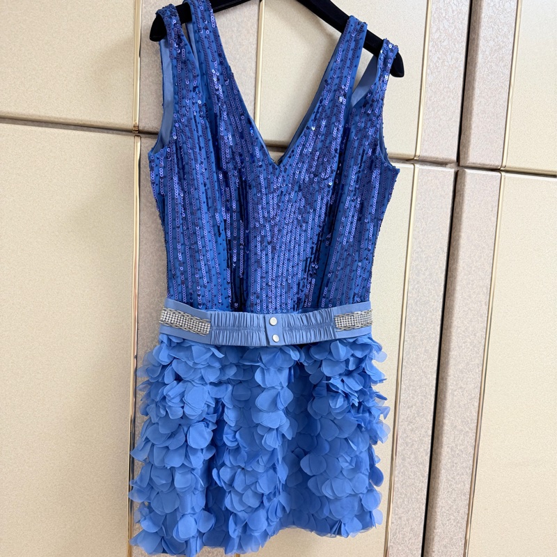 77)全新黃淑琦正品藍色短版兩片洋裝 M號-7