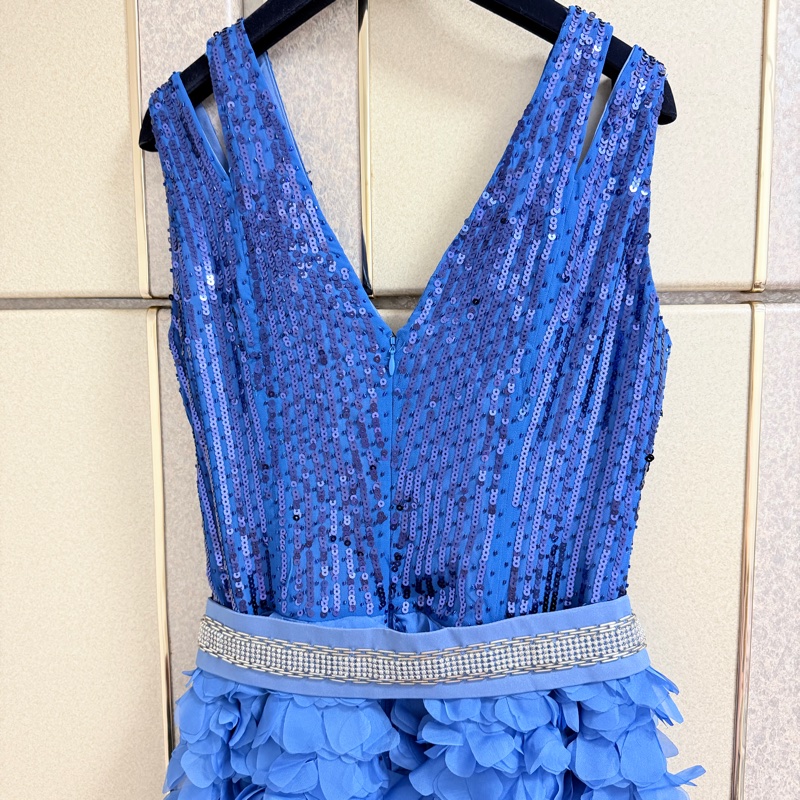 77)全新黃淑琦正品藍色短版兩片洋裝 M號-8