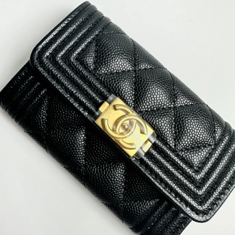 CHANEL Boy 荔枝皮黑金卡包-2