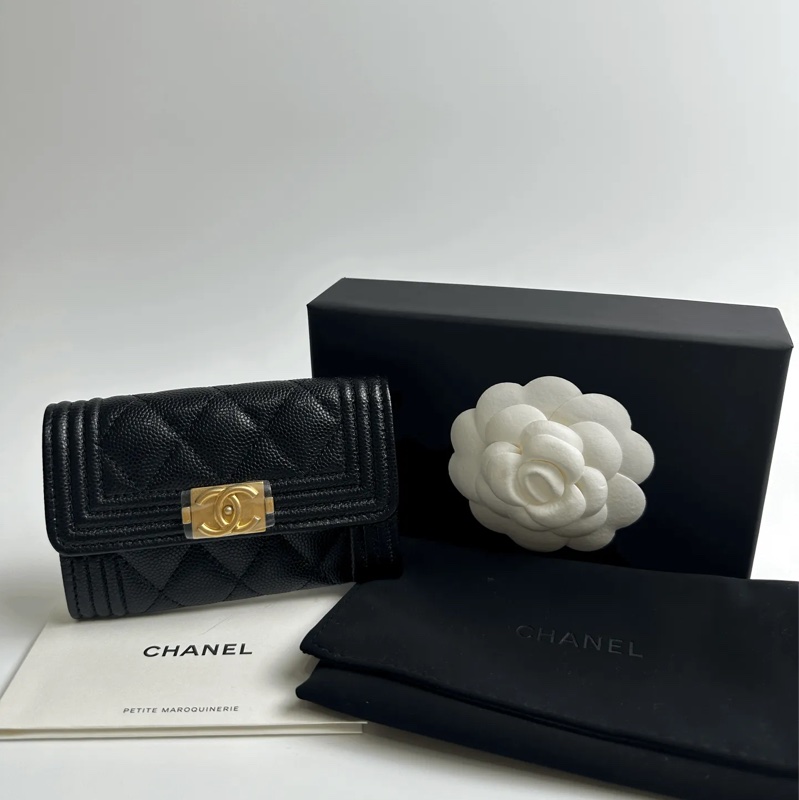 CHANEL Boy 荔枝皮黑金卡包-5