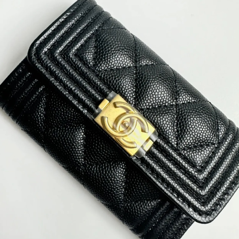 CHANEL Boy 荔枝皮黑金卡包-7
