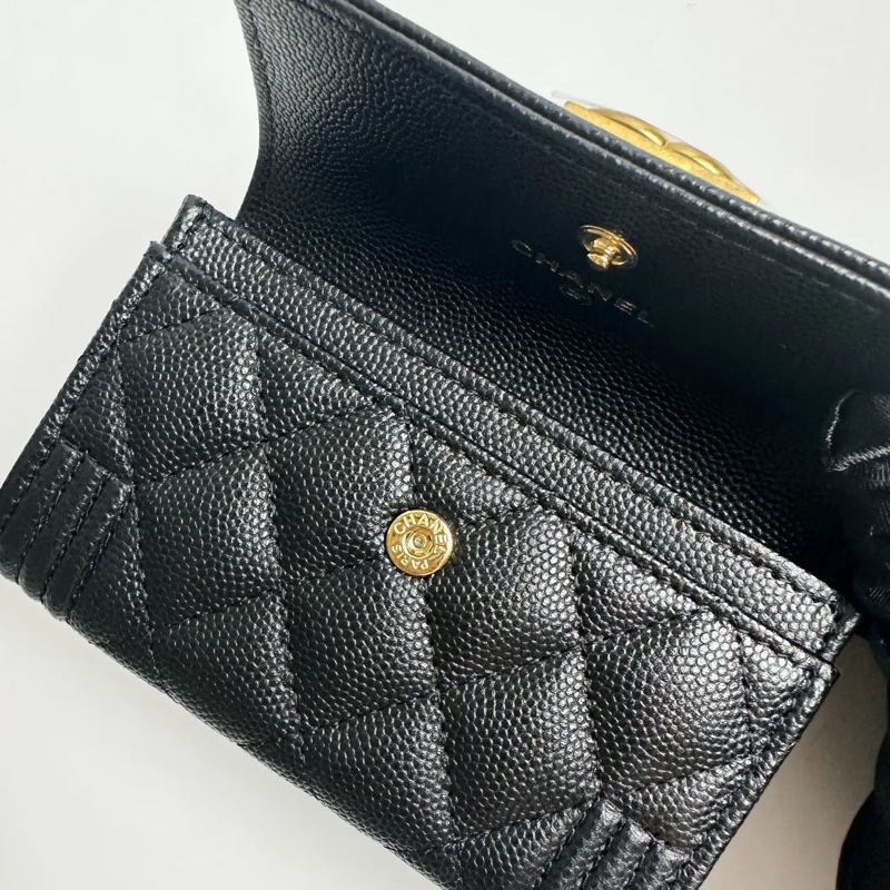 CHANEL Boy 荔枝皮黑金卡包-9