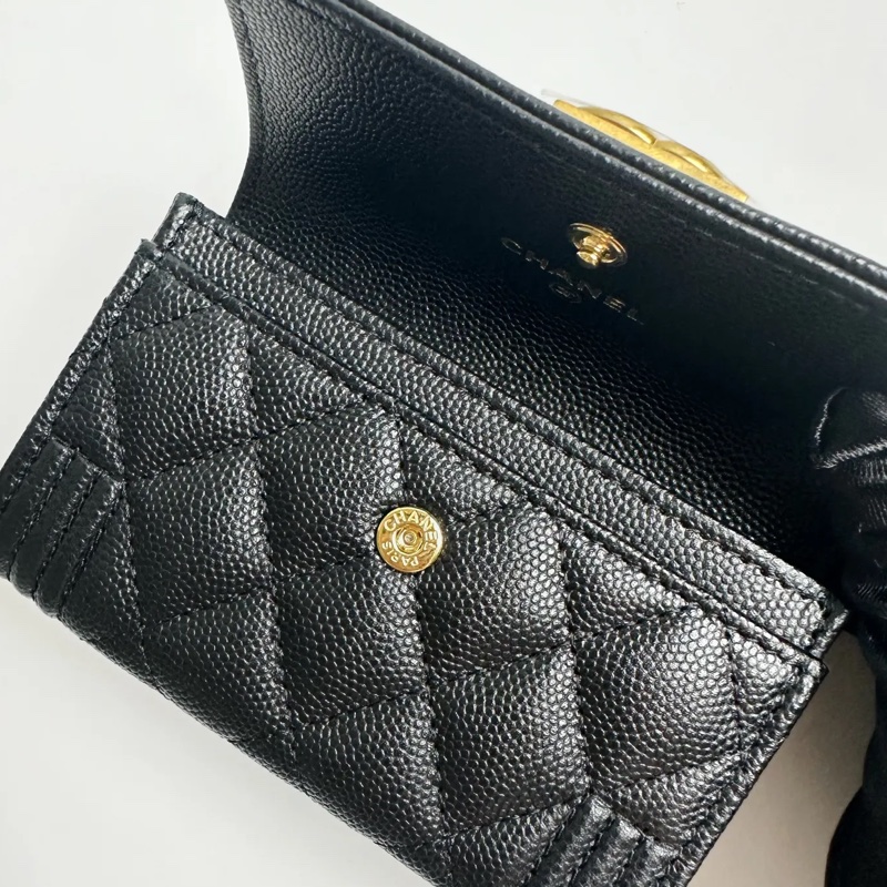 CHANEL Boy 荔枝皮黑金卡包-10