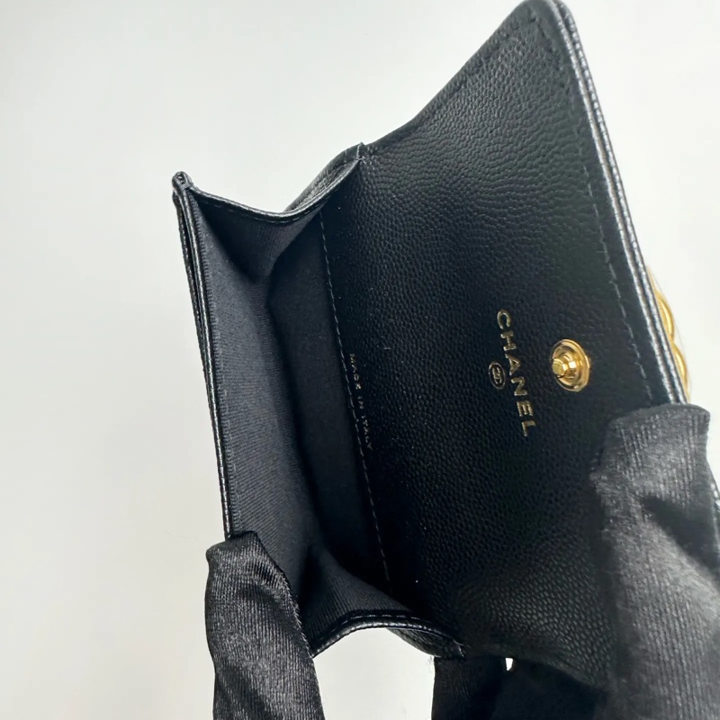 CHANEL Boy 荔枝皮黑金卡包-12