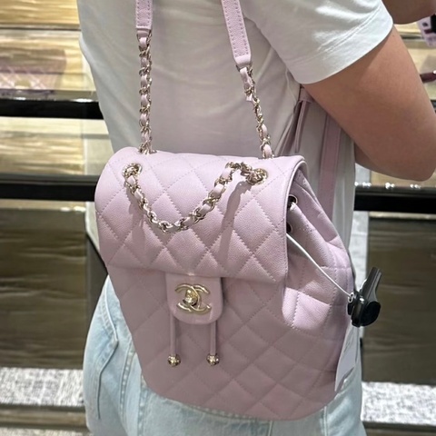 Chanel薩爾茨堡後背包淡紫色 荔枝紋牛皮24S芯片款 98新配件塵袋購證 23*18*10
