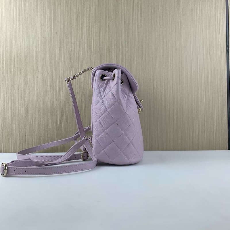 Chanel薩爾茨堡後背包淡紫色 荔枝紋牛皮24S芯片款 98新配件塵袋購證 23*18*10-3