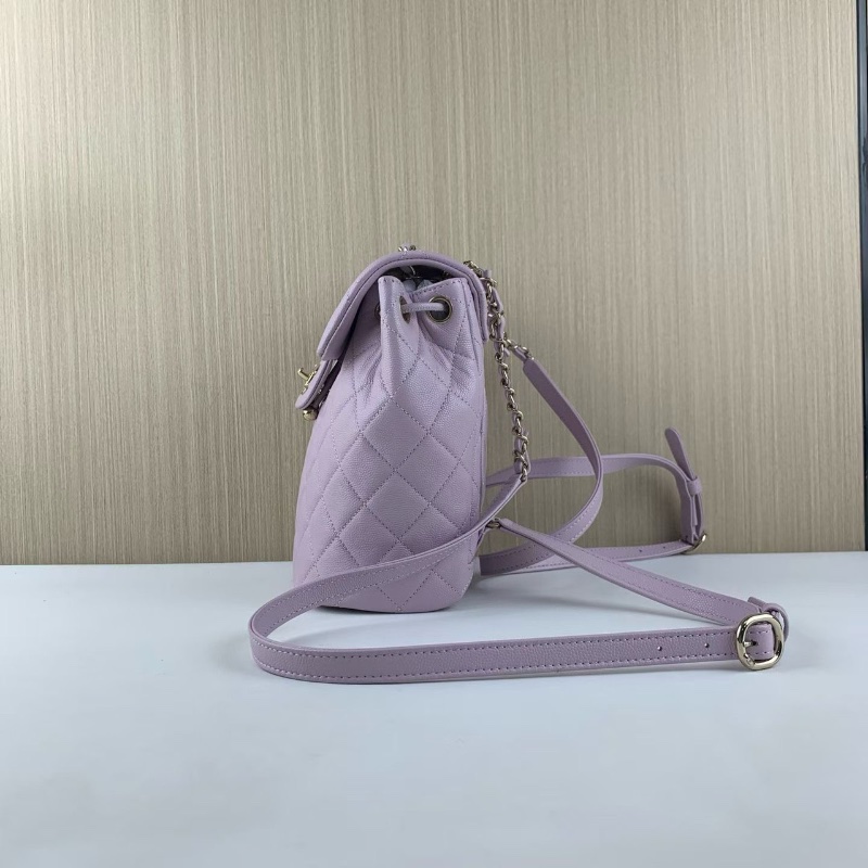 Chanel薩爾茨堡後背包淡紫色 荔枝紋牛皮24S芯片款 98新配件塵袋購證 23*18*10-5