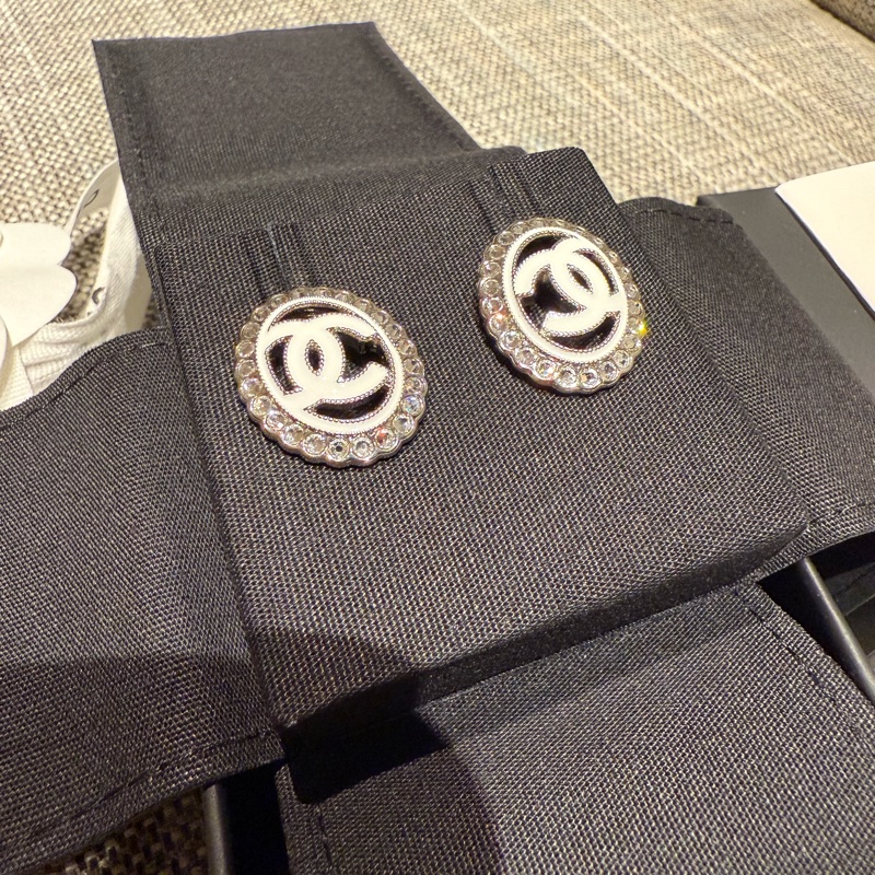 💖Chanel 白色 水鑽耳環💖 全新-2