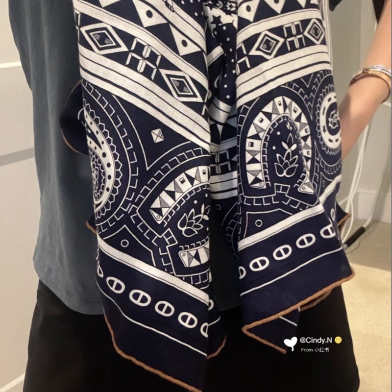 💖Hermes 140 cashmere 絲巾 披肩 圍巾💖 深藍色 全新-2