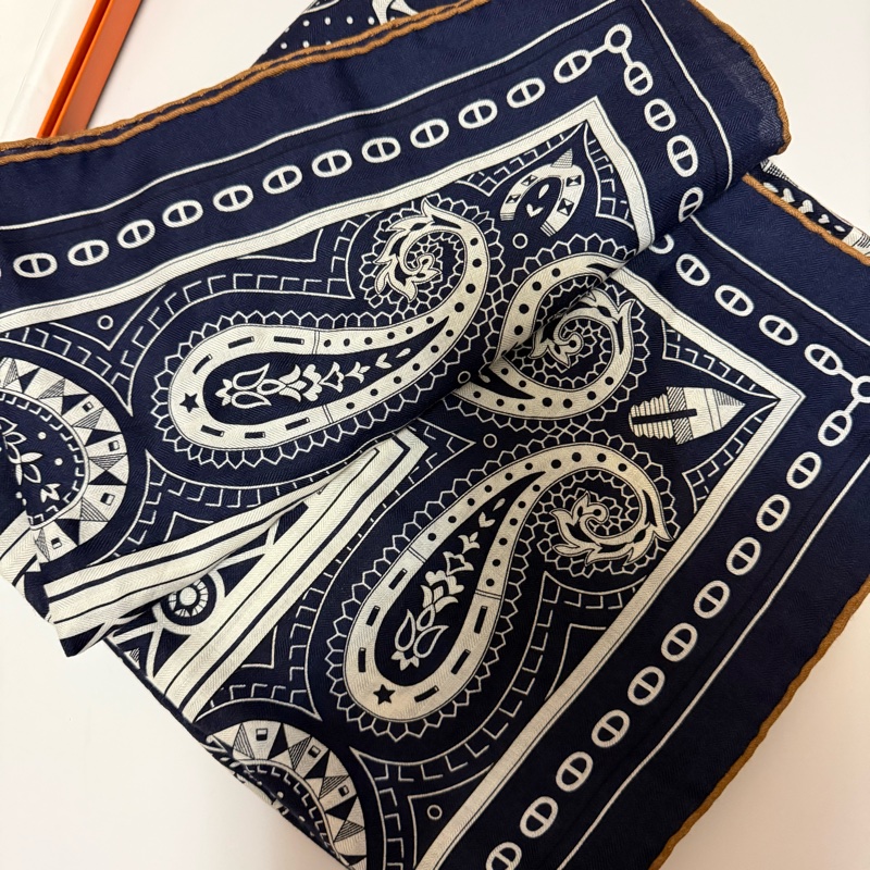 💖Hermes 140 cashmere 絲巾 披肩 圍巾💖 深藍色 全新-5