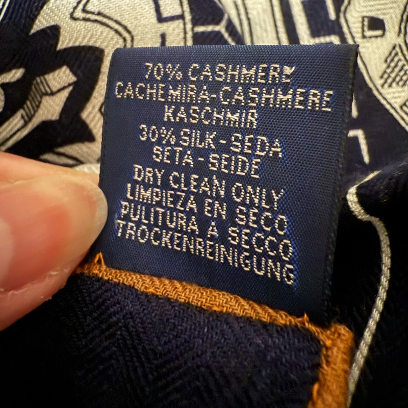 💖Hermes 140 cashmere 絲巾 披肩 圍巾💖 深藍色 全新-8