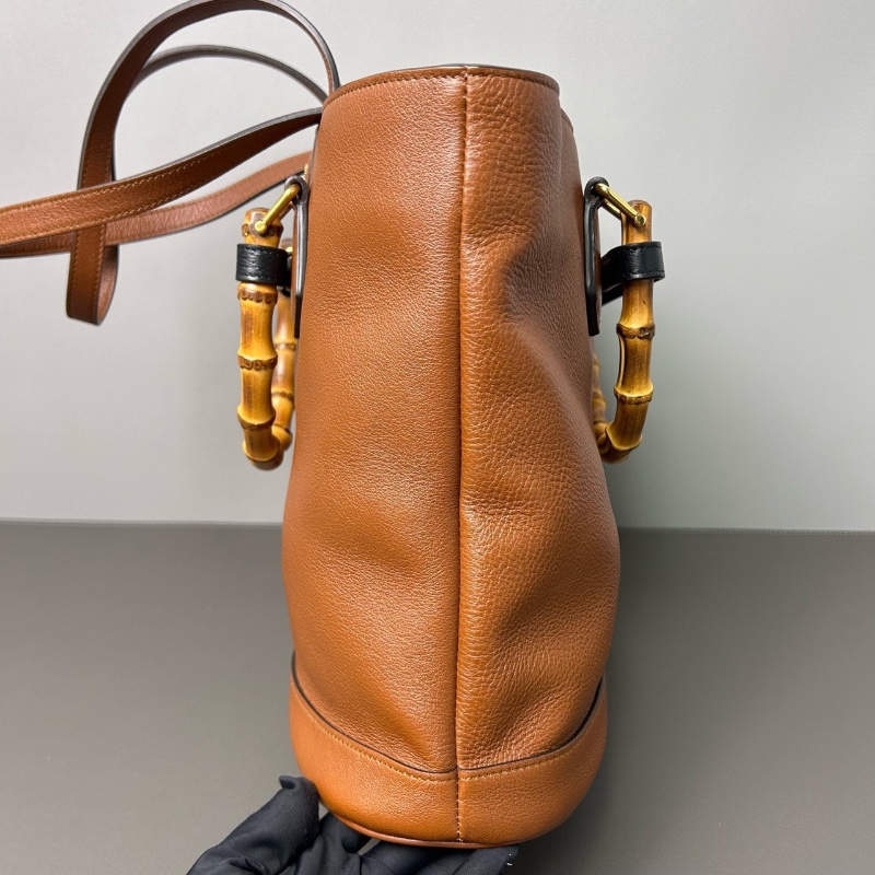 GUCCI Diana竹節托特包 棕色 皮革長肩帶可以腋下背30*14*26.5cm 98新配件塵袋-5
