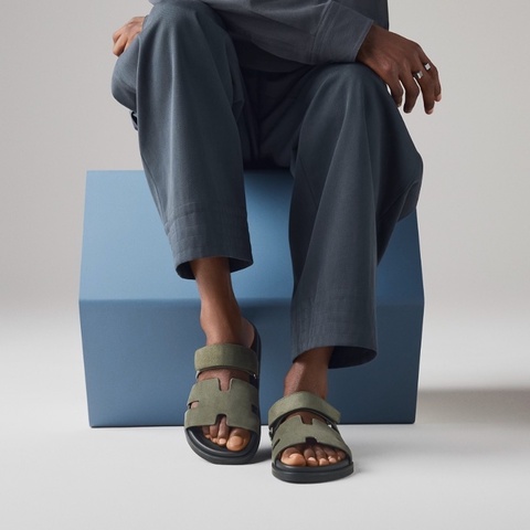 全新 HERMÈS 愛馬仕 Chypre 涼鞋 麂皮 森林綠 41.5 二舅鞋