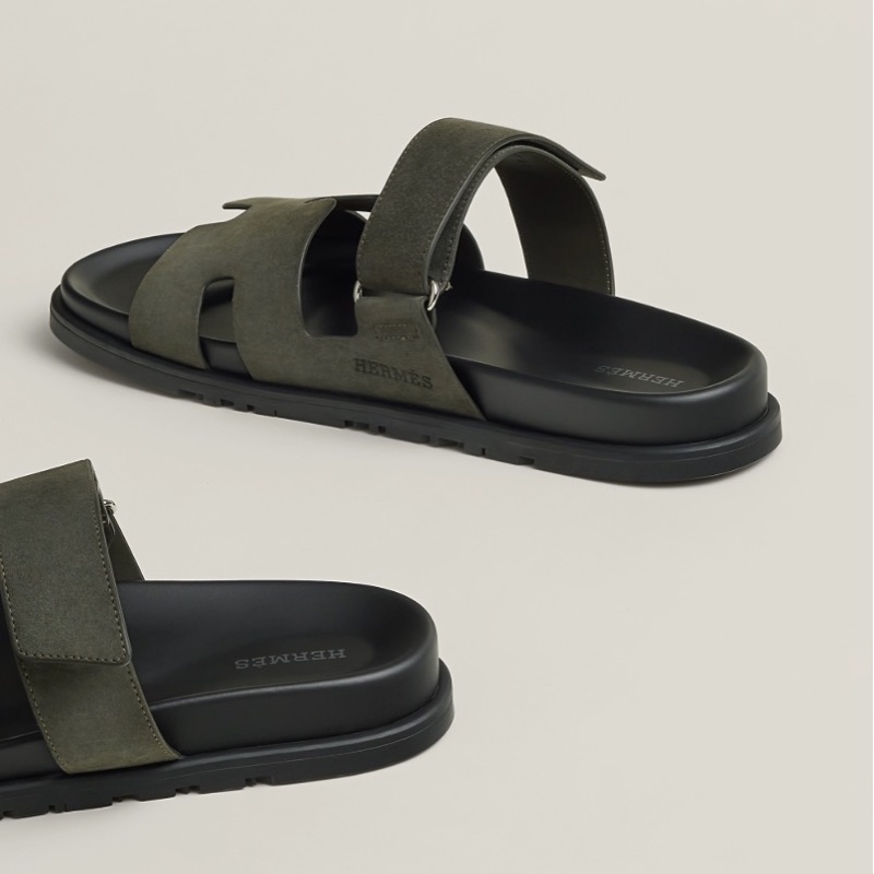 全新 HERMÈS 愛馬仕 Chypre 涼鞋 麂皮 森林綠 41.5 二舅鞋-3