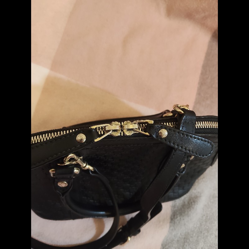 GUCCI 古馳449654經典雙G緹花全皮革壓紋手提/斜背迷你兩用包9成新-1