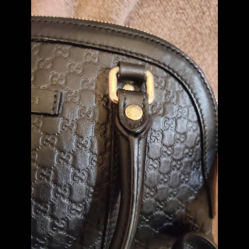 GUCCI 古馳449654經典雙G緹花全皮革壓紋手提/斜背迷你兩用包9成新-3