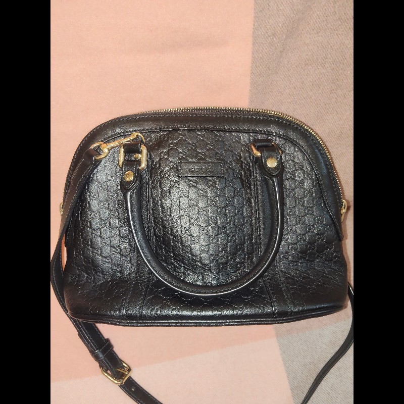 GUCCI 古馳449654經典雙G緹花全皮革壓紋手提/斜背迷你兩用包9成新-9