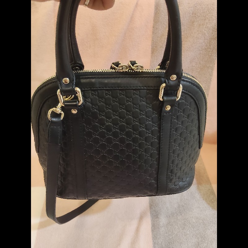 GUCCI 古馳449654經典雙G緹花全皮革壓紋手提/斜背迷你兩用包9成新-12