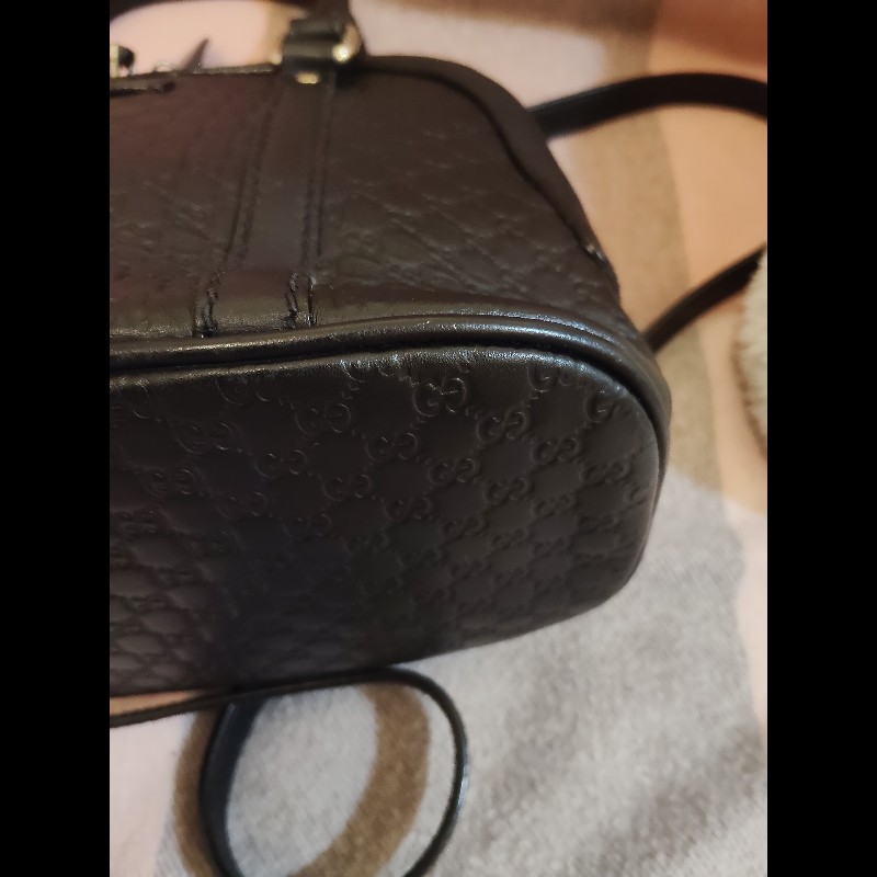 GUCCI 古馳449654經典雙G緹花全皮革壓紋手提/斜背迷你兩用包9成新-13