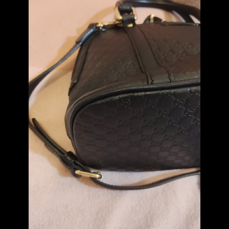 GUCCI 古馳449654經典雙G緹花全皮革壓紋手提/斜背迷你兩用包9成新-14