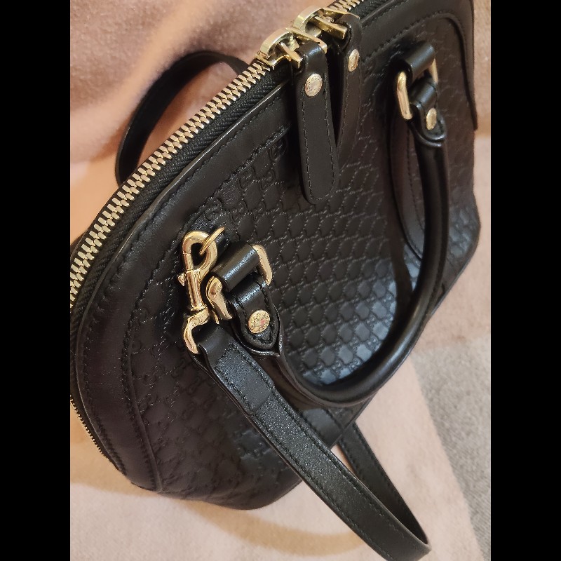 GUCCI 古馳449654經典雙G緹花全皮革壓紋手提/斜背迷你兩用包9成新-31