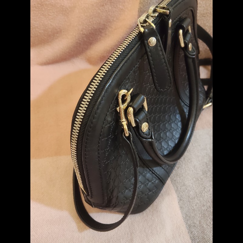 GUCCI 古馳449654經典雙G緹花全皮革壓紋手提/斜背迷你兩用包9成新-34